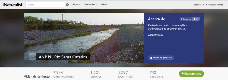 plataforma Inaturalist sobre especies encontradas en el río